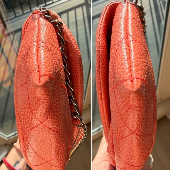 Chanel Half Moon Wallet on Chain Orange Caviar Leather Silver Hardware - Picture 4 of 10